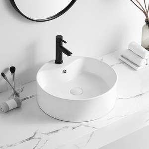 <span class=keywords><strong>Lavabo</strong></span> de baño redondo de encimera de diseño Original de Arte de cerámica blanca personalizado de fábrica para gabinete de baño - Product Image 2