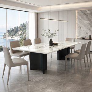 Customized Luxury White <b>Marble</b> Dining <b>Table</b> Rechtangel <b>Top</b> Modern Villa 8~10 Seater Metal Legs Stone Furniture - Product Image 5