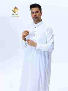 Túnica Blanca de Algodón para Hombre Al Haramain, Manga Larga, Color Sólido, Largo hasta el Suelo, Ropa de Oración, Estilo Modesto, Corte Regular - Product Image 3