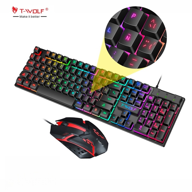 Hot Selling 104keys RGB Gaming Keyboard Mouse Combos with Colorful Backlight Spanish Russian Arabic Clavier for Computer Laptop