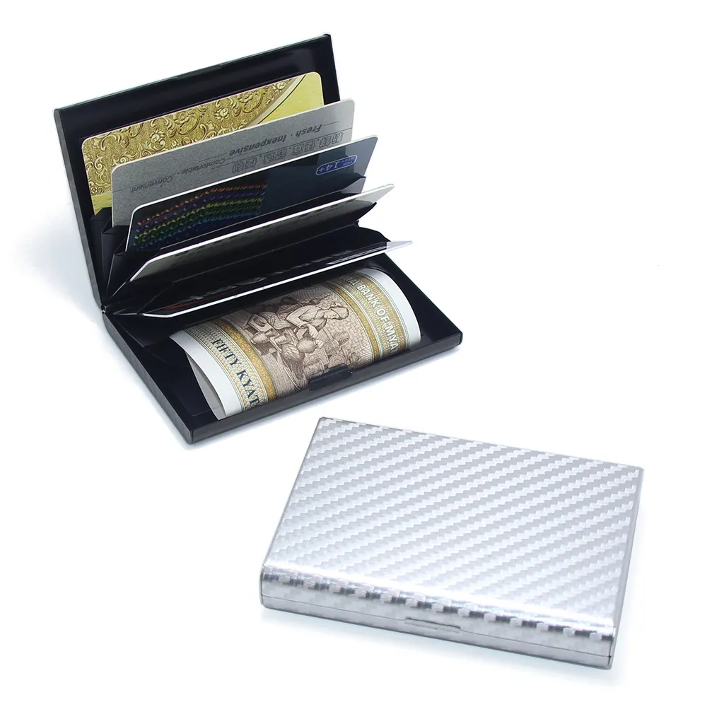 RFID Blocking Carbon Fiber Decorative Pattern Aluminum Cardcase Box Metal Credit Bank Card Holder Wallet Corporate Business Gift