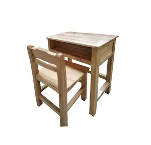 School Solid Wood Oak Wood Student Table And Chairs In Classroom