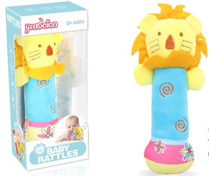 Juguete Sonajero de Peluche Suave para Bebés, <span class=keywords><strong>6</strong></span> Diseños de Animales (Abeja/León/Elefante/Oso/Jirafa), Sonajero Sensorial para la Dentición de Bebés Recién Nacidos - Product Image 1