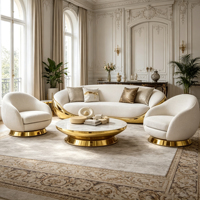 Canapé Courbé Design Personnalisé avec Structure en Fibre de Verre Solide, Revêtement Bouclé, Base Plaquée Or de Luxe pour Ameublement Domestique