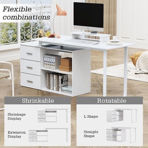 <strong>L</strong>-<strong>Shaped</strong> Desk With Monitor Stand Corner <strong>Computer</strong> Office Desk Modern Study Writing <strong>Table</strong> With Storage Cabinet - Product Image 5