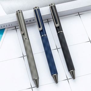 Wholesale 1.0Mm Custom Logo Premium Office Meeting Business Ballpoint <b>Pens</b> Multi-Color Barrel With Brushed Metal Finish - Product Image 1