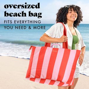 <span class=keywords><strong>Bolsa</strong></span> <span class=keywords><strong>de</strong></span> Playa Extra Grande <span class=keywords><strong>de</strong></span> Lona <span class=keywords><strong>de</strong></span> Algodón a Rayas con Cierre, Portátil, para Mujer, con Bolsillos, para Viaje - Product Image 2