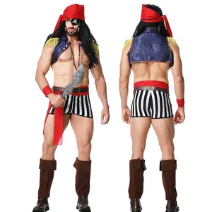 8pcs Set Hot Sale Halloween Pirate Costumes Wholesale Cosplay Halloween Party For Adult Men Sexy Pirate Suits