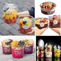 Bol à smoothie jetable en plastique transparent avec couvercle, logo personnalisé, écologique, 8 oz, 12 oz, 16 oz, 24 oz, pour fruits, yaourt, salade, acai