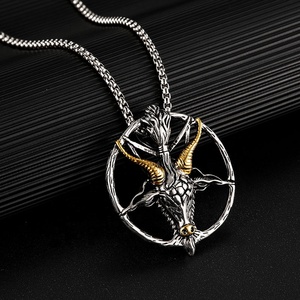 Gothic <strong>Pentagram</strong> Pendant <strong>Goat</strong> Pendant Stainless Steel Necklace Men Baphomet <strong>Goat</strong> <strong>Head</strong> Skull Necklace - Product Image 2
