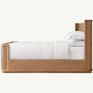 Lit avec tête de lit en rotin et cadre en bois massif de style contemporain, taille King ou Queen, avec pied de lit - Product Image 4