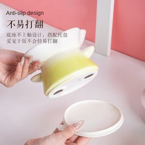 Mangkuk anjing keramik bunga, pelindung leher mulut miring makanan lambat Anti muntah cetakan hewan ramah lingkungan - Product Image 3