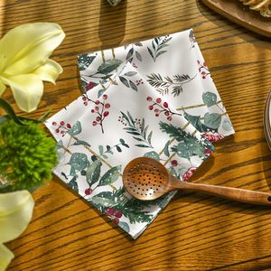 Serbet Kain Natal Holly Berry Cardinal Ribbon Pine Cone untuk Dekorasi Pesta Liburan, Set 4 Serbet yang Dapat Dicuci - Product Image 4