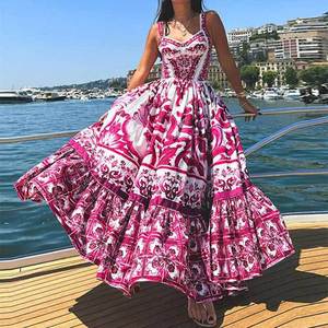 Vestiti bohémien stampa senza maniche estate vita alta da donna abbigliamento da festa <span class=keywords><strong>chic</strong></span> <span class=keywords><strong>boho</strong></span> eleganti Maxi abiti da donna all'ingrosso per spiaggia - Product Image 3