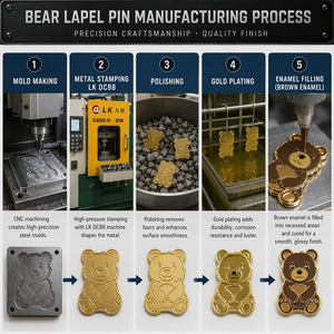 Pin de solapa de esmalte suave personalizado con diseño de oso adorable, chapado en oro, broche de cachorro de oso grizzly marrón, pin de animal de dibujos animados promocional OEM, cierre de mariposa - Product Image 5