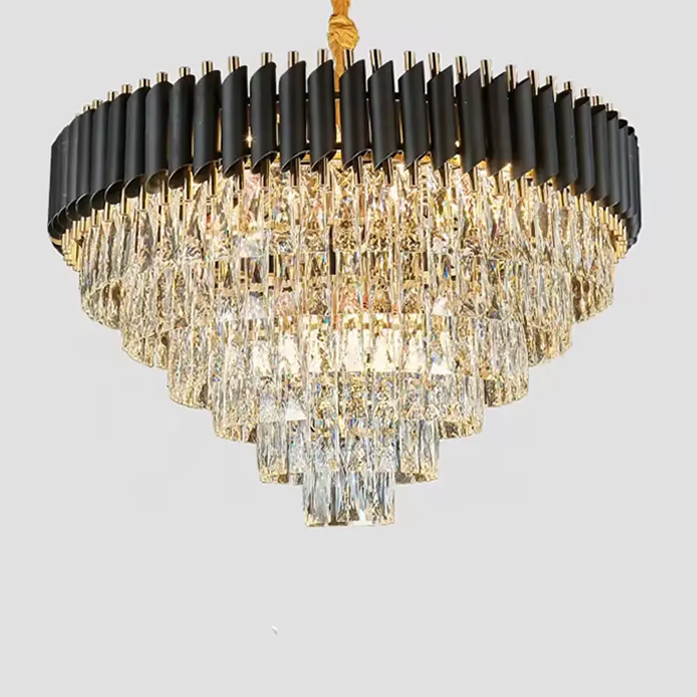 Große runde innen luxus wohnzimmer pendelleuchte schwarz goldene LED-hängeleuchte heimdekoration nordisch modern kristallkronleuchter