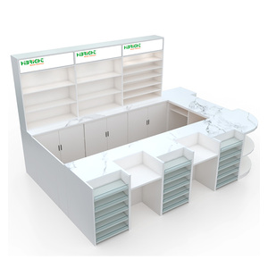Stand d'exposition personnalisé pour centre commercial, comptoir de service en forme de U avec boîte lumineuse et armoires de rangement pour magasin de détail - Product Image 2