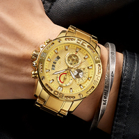 Luxe Relogio Masculino sport chronographe montre-bracelet étanche lumineux Date mâle horloge montre à Quartz or pour hommes alliage rond