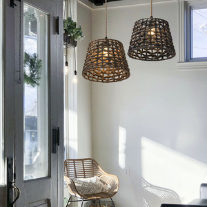 Rustic Woven Pendant Light E27 Round Chocolate Color For Bedroom Coffee Shop Dining Room <b>Decorative</b> <b>Lighting</b> - Product Image 3