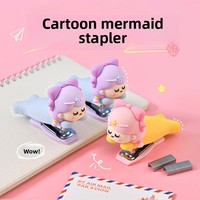 Mini Agrafeuse Manuelle Créative avec Logo Personnalisé, Design Sirène de Dessin Animé, Papeterie Portable pour Étudiants en Plastique Durable