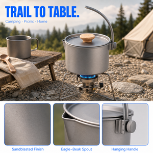Ensemble de casseroles de camping en titane pur, ustensiles de cuisine légers et portables, équipement de randonnée, de camping en groupe, de pique-nique en plein air, réchauds - Product Image 3