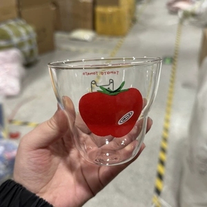 Set Mug kaca pasangan motif tomat romantis, cangkir kopi dinding ganda untuk susu/jus, hadiah ulang tahun - Product Image 3