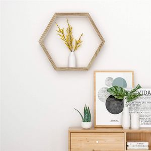 Set Of 3 Home Decoration Rustic Farmhouse Wood <strong>Hexagon</strong> Wall Mounted Floating <strong>Shelf</strong> Wooden Honeycomb Storage <strong>Shelves</strong> - Product Image 4