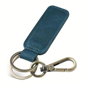 Porte-clés rectangulaire en cuir pleine fleur véritable, style art moderne, en cuir de vachette véritable, pour clés de voiture, cadeau promotionnel d'affaires, 1 pièce - Product Image 5