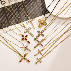 Collar Hipoalergénico para Mujer con Colgante de Cruz de Circonita de Color Chapado en Oro de 18k, Ajustable e Impermeable de <span class=keywords><strong>Acero</strong></span> <span class=keywords><strong>Inoxidable</strong></span> Yf6551 - Product Image 1