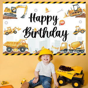 Décorations de fête d'<span class=keywords><strong>anniversaire</strong></span> sur le thème de la construction, vaisselle jetable en papier, assiettes, gobelets, nappes, décorations de gâteau sur le thème de la voiture, ballons de fête - Product Image 6