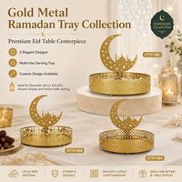 Plateau de luxe en or pour le Ramadan, nouveau design 2027, avec motif croissant de lune en métal doré, pour la décoration de table de l'Aïd, vente en gros