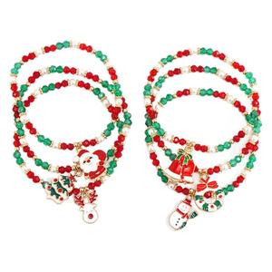 Père Noël Elk <span class=keywords><strong>Bracelet</strong></span> Enfants <span class=keywords><strong>Adulte</strong></span> Amitié <span class=keywords><strong>Bracelet</strong></span> Cadeau De Noël Fête De Noël Décoration Perles Rouge Vert <span class=keywords><strong>Bracelet</strong></span> - Product Image 2