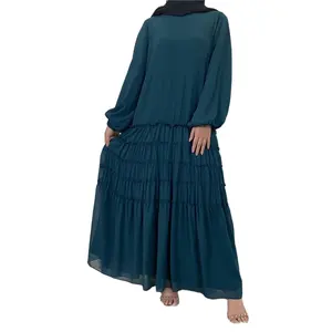ชุดเดรสยาวสไตล์มุสลิมสำหรับผู้หญิง,ชุดอะบายาแฟชั่นผ้าตาข่ายผ้าชีฟองสองชั้นขนาดใหญ่