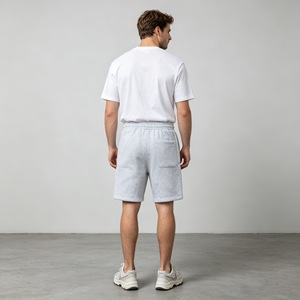 Pantalones cortos para hombre, estilo Bermuda, con cordón ajustable, color liso, transpirables, 100% algodón, cintura media, ODM, forro polar, felpa francesa. - Product Image 6