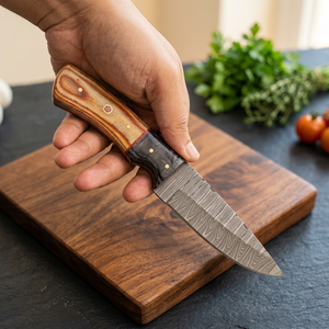 Couteau à lame fixe Drop Point en acier Damas, manche en bois Pakka bleu, pour camping, bricolage, survie, garantie 3 ans - Prix abordables - Product Image 4