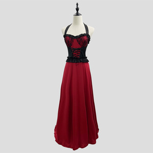 Wine Red Hooded Cape Costume For Women Cosplay Halloween Party Dress Adult Role Play Costume Long Velvet Cloak With Black Lacing - Product Image 2