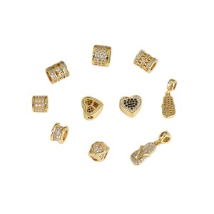 18K Gold Inlaid Zircon <b>Spacer</b> Beads Heart Rhombus DIY Jewelry Accessories for Bracelet Necklace Making - Product Image 5