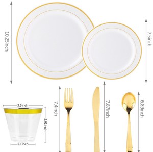 Assiettes et fourchettes couteaux tasses 16 ensembles <span class=keywords><strong>de</strong></span> vaisselle bon marché jetables pour 12 personnes - Product Image 6