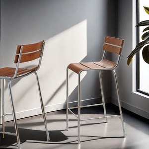 Taburete de Bar con Respaldo de Madera Maciza y Acero Inoxidable, Resistente, para Sala de Estar, Hogar o Cafetería - Product Image 3