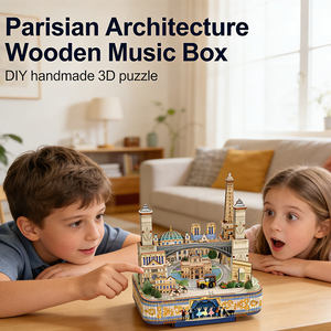Kit de construction de boîte à musique DIY sur le thème de l'architecture parisienne célèbre, ornement pour la maison, cadeau éducatif fait main pour enfants, 128 pièces, jouets en bois 3D - Product Image 2