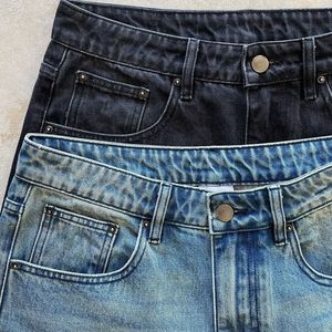 <span class=keywords><strong>Shorts</strong></span> in Denim Vintage con Logo Personalizzato Ricamato, Oversize, Stile Streetwear, Effetto Consumato, <span class=keywords><strong>Jeans</strong></span> Baggy da <span class=keywords><strong>Uomo</strong></span> - Product Image 4
