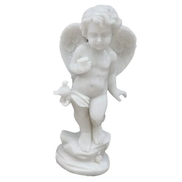 Hand geschnitzte Naturstein Lebensgröße Cherub Skulptur Weißer Marmor Nackte Kind Engel Statue Figur Statue