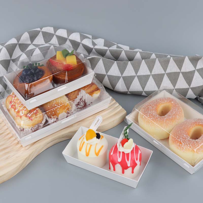 Custom Sandwich Hamburger Rectangle Square Bread Hot Dog Kraft Paper Food Packaging Disposable Cake Box With Clear Plastic Lid