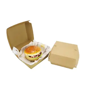กล่องใส่อาหารกล่องกระดาษคราฟท์ขนาดเล็กแบบใช้แล้วทิ้งสำหรับเด็กกล่องใส่เบอร์เกอร์มีโลโก้