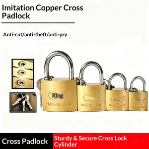 Cadenas domestique Ring-brand 32 mm à clé cruciforme, finition imitation cuivre, modèle 0018, pour casiers d'étudiants et tiroirs - Product Image 3
