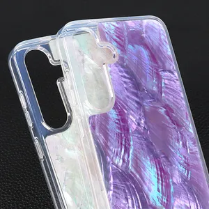 VIETAO 1.5M Drop Protection Resin Epoxy Pearl Tpu Pc Purple/White Shell Phone Case For Samsung S24 Ultra Case Anti Shock Cover
