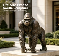 Statue de gorille en bronze coulé 3D grandeur nature personnalisable, idéale pour les applications sportives, de mode, de jardinage et de décoration intérieure.