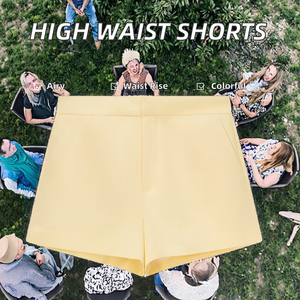 2026 Women's Casual High Waist Woven Polyester 150g Yarn Dyed Mini Shorts Breathable Colored Button Zipper Fly Hot European - Product Image 2