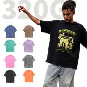 ShengShi T-shirt unisexe lavage à l'acide col rond régulier 320g équipe rétro douce personnalisée pour Logo personnalisé vente en gros Tee en vrac pour unisexe - Product Image 1
