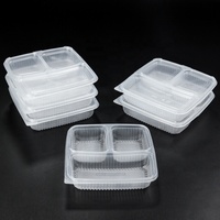 Boîte d'emballage alimentaire jetable pour micro-ondes, 3 compartiments, en PP, avec couvercle transparent